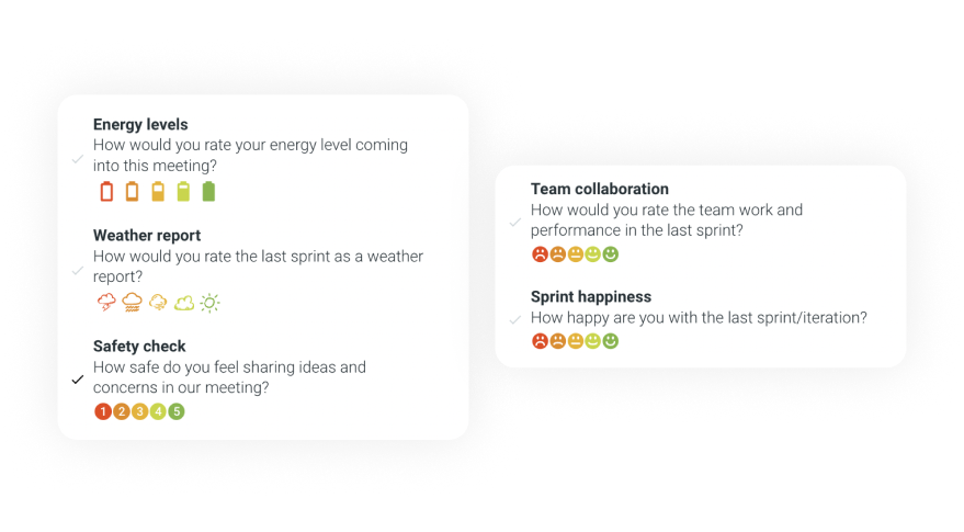 Retrospective check-in question feature to gauge team mood and readiness