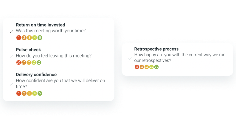 Team retrospective check-out question displayed on a digital whiteboard