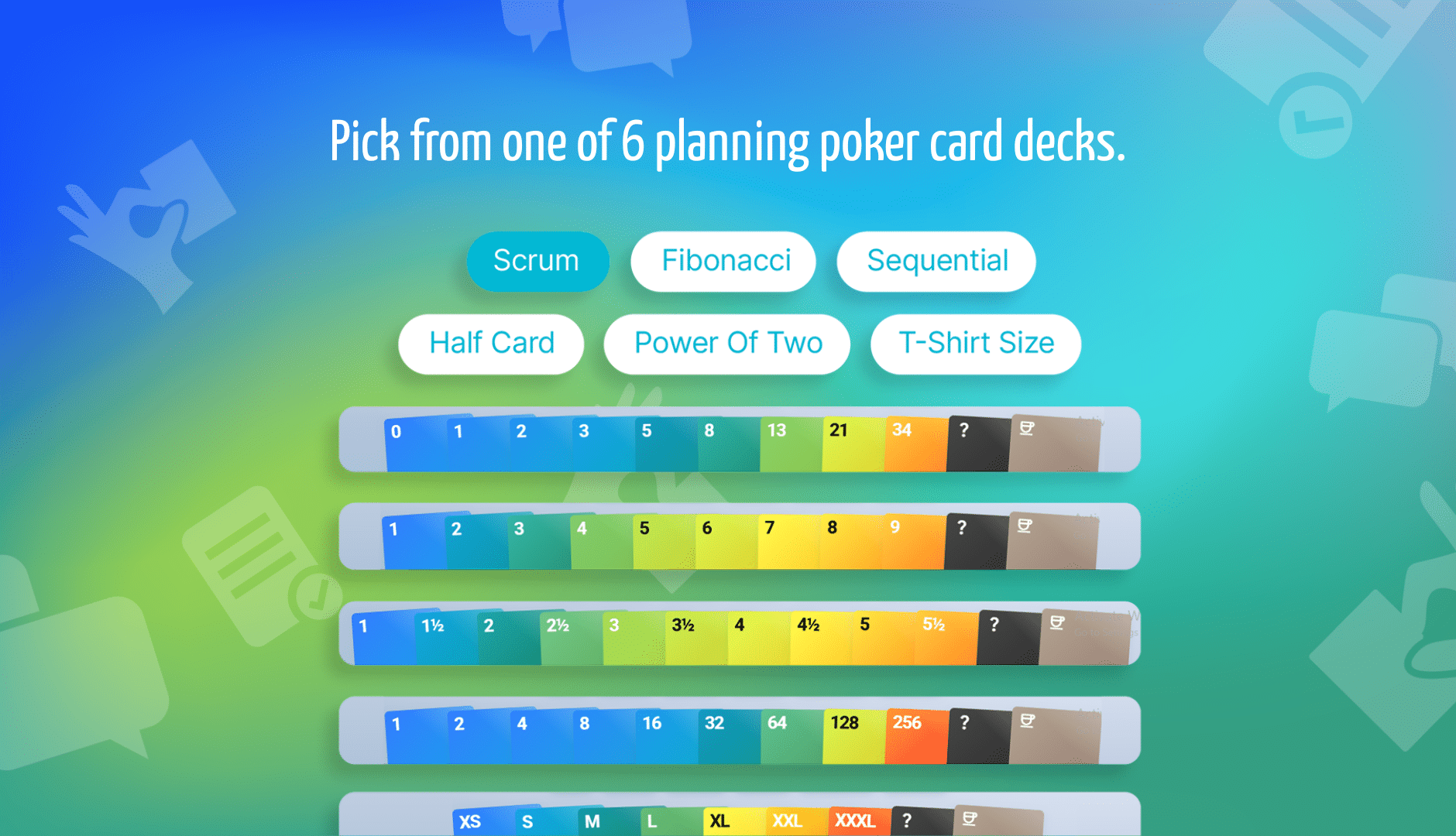 TeamRetro Planning Poker estimation card decks with values