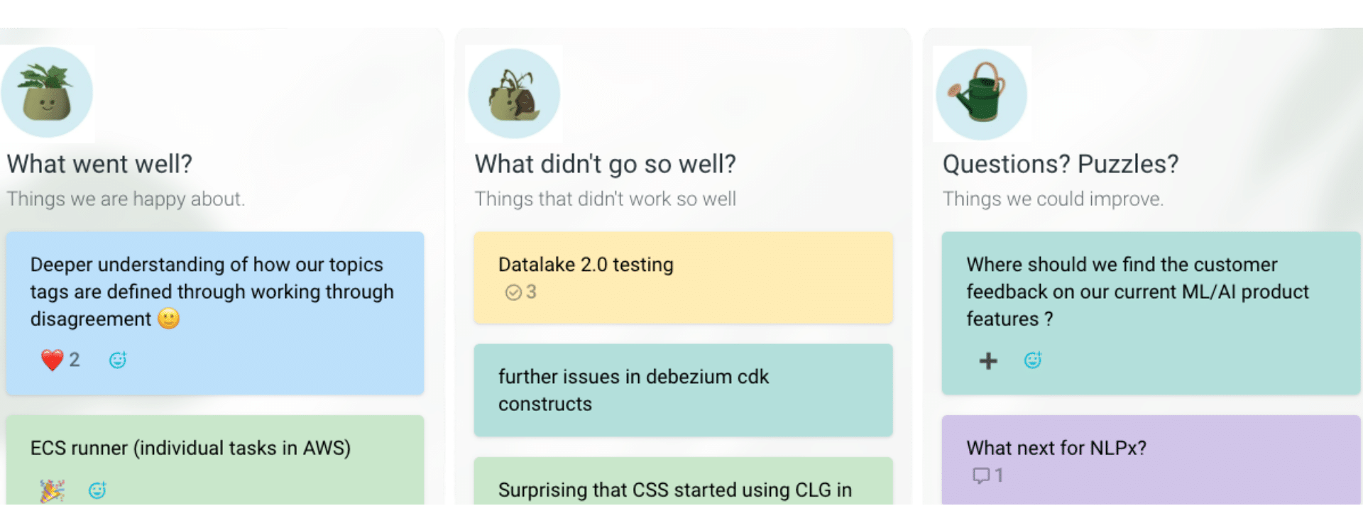 Screenshot of a Culture Amp retrospective session using TeamRetro