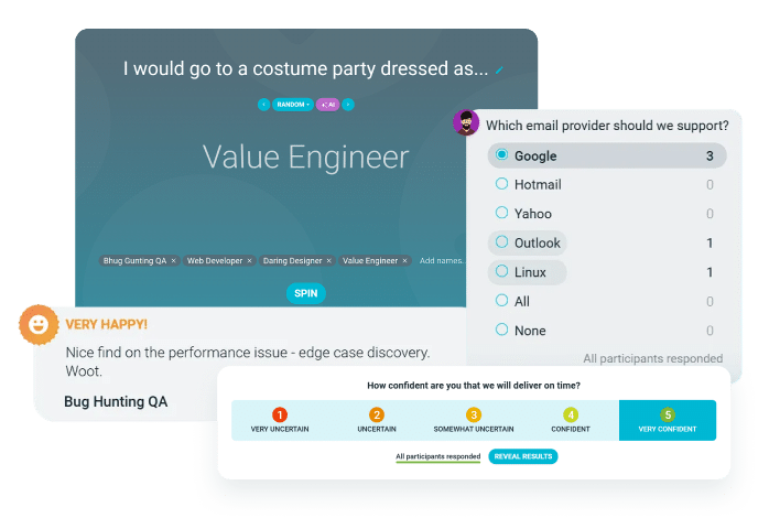 TeamRetro Estimation Poker screen with live collaboration tools
